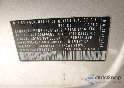 2013 Volkswagen Jetta 2.0L S from USA, damaged, VIN 3VW2K7AJ4DM294327